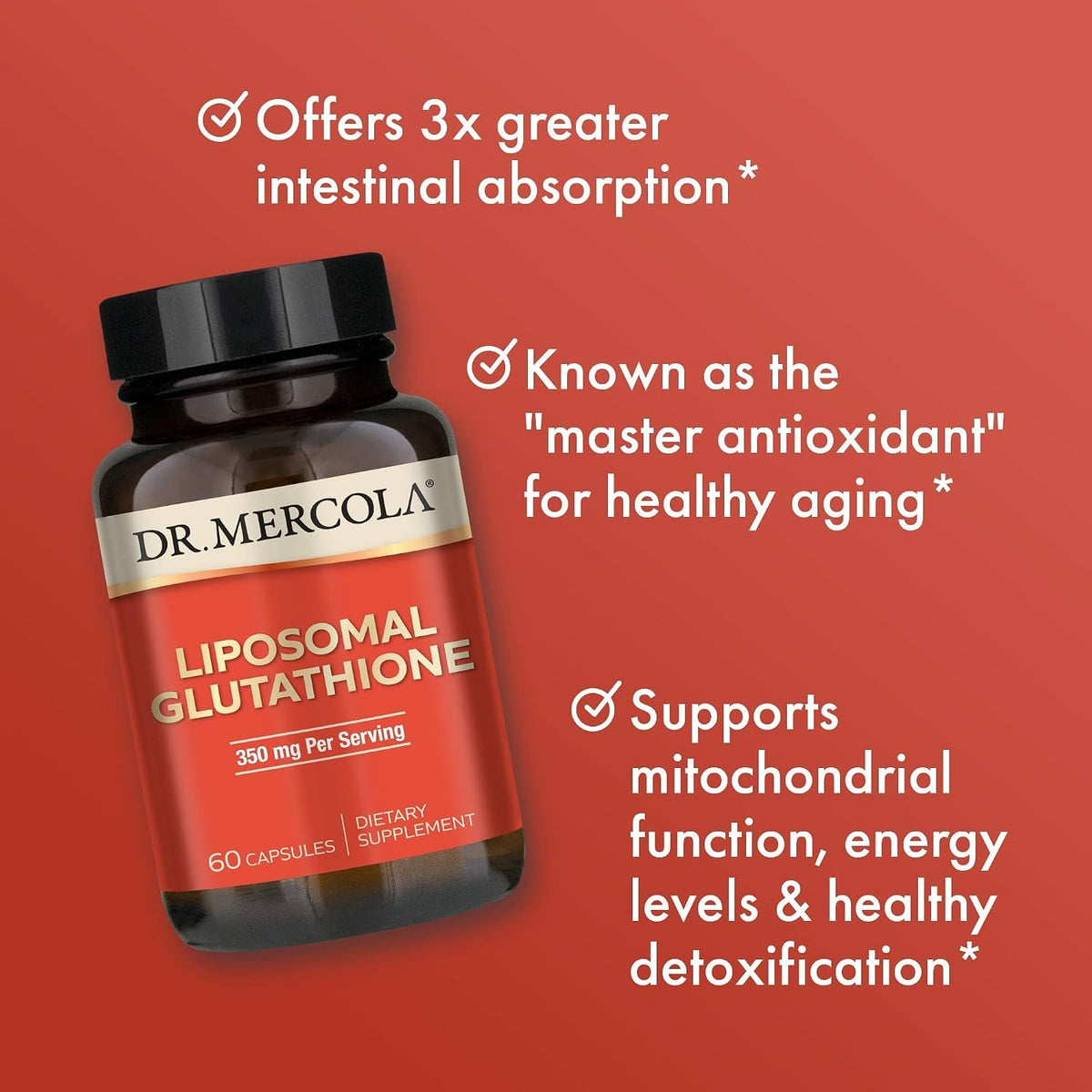 Dr. Mercola Liposomal Glutathione - 350 mg per Serving - Supports Normal Antioxidant Levels - High Absorption - Non-GMO, Gluten-Free & Soya-Free - 60 Capsules (30 Servings) - görsel 5