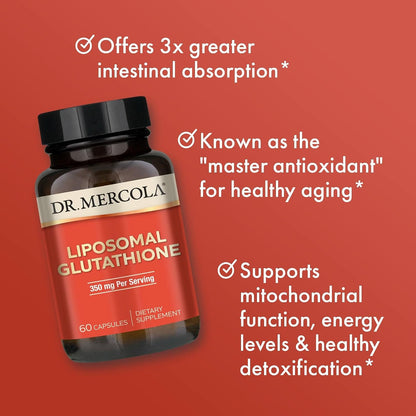 Dr. Mercola Liposomal Glutathione - 350 mg per Serving - Supports Normal Antioxidant Levels - High Absorption - Non-GMO, Gluten-Free & Soya-Free - 60 Capsules (30 Servings)