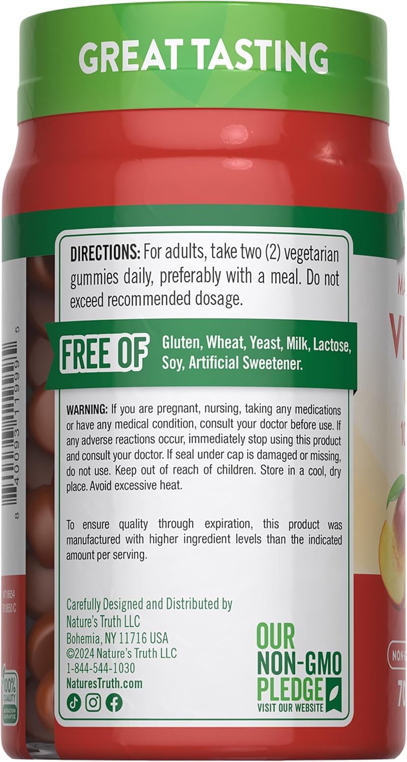 Nature's Truth Vitamin D3 Gummies - 10000 IU, Peach Mango, 70 Gummies - Vegetarian, Non-GM & Gluten-Free - görsel 7