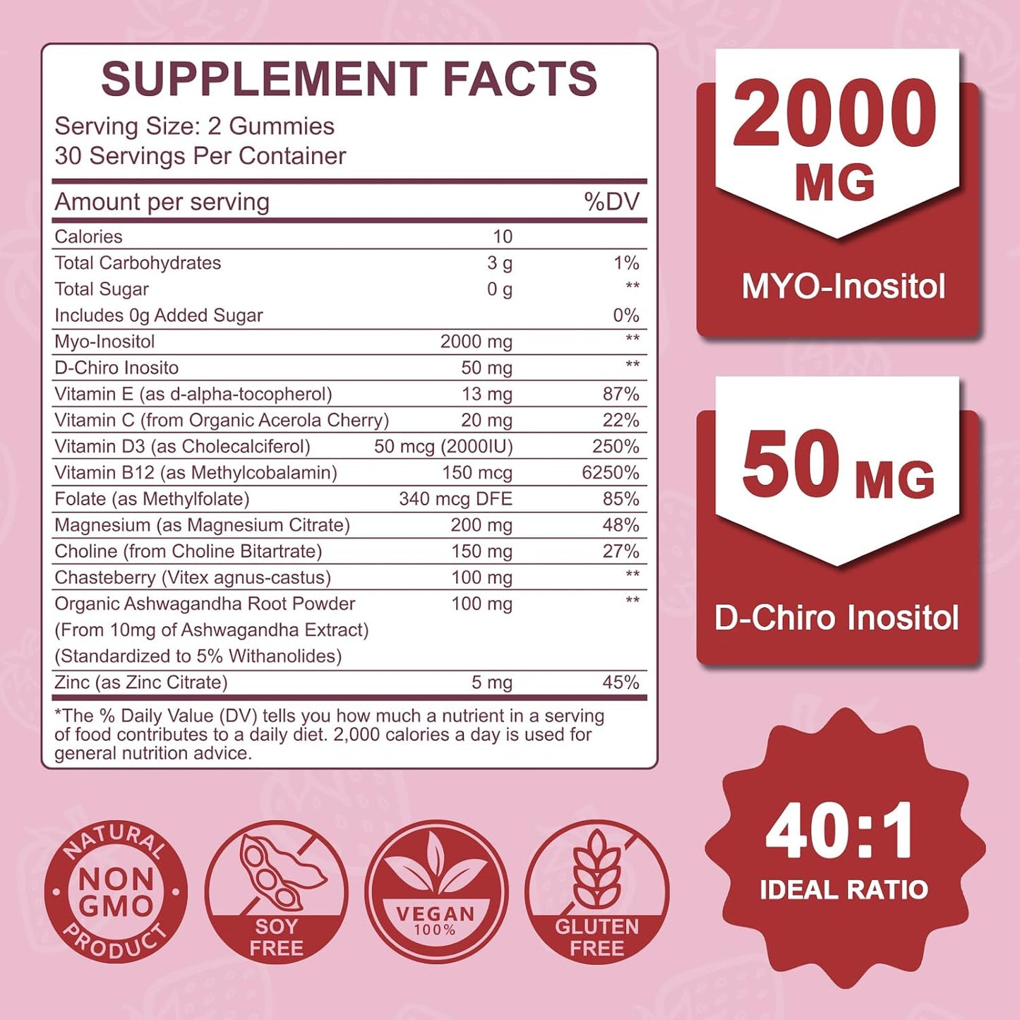MICYDELAS Myo-Inositol & D-Chiro Inositol Gummies – 40:1 Ratio, 60 Gummies - görsel 2