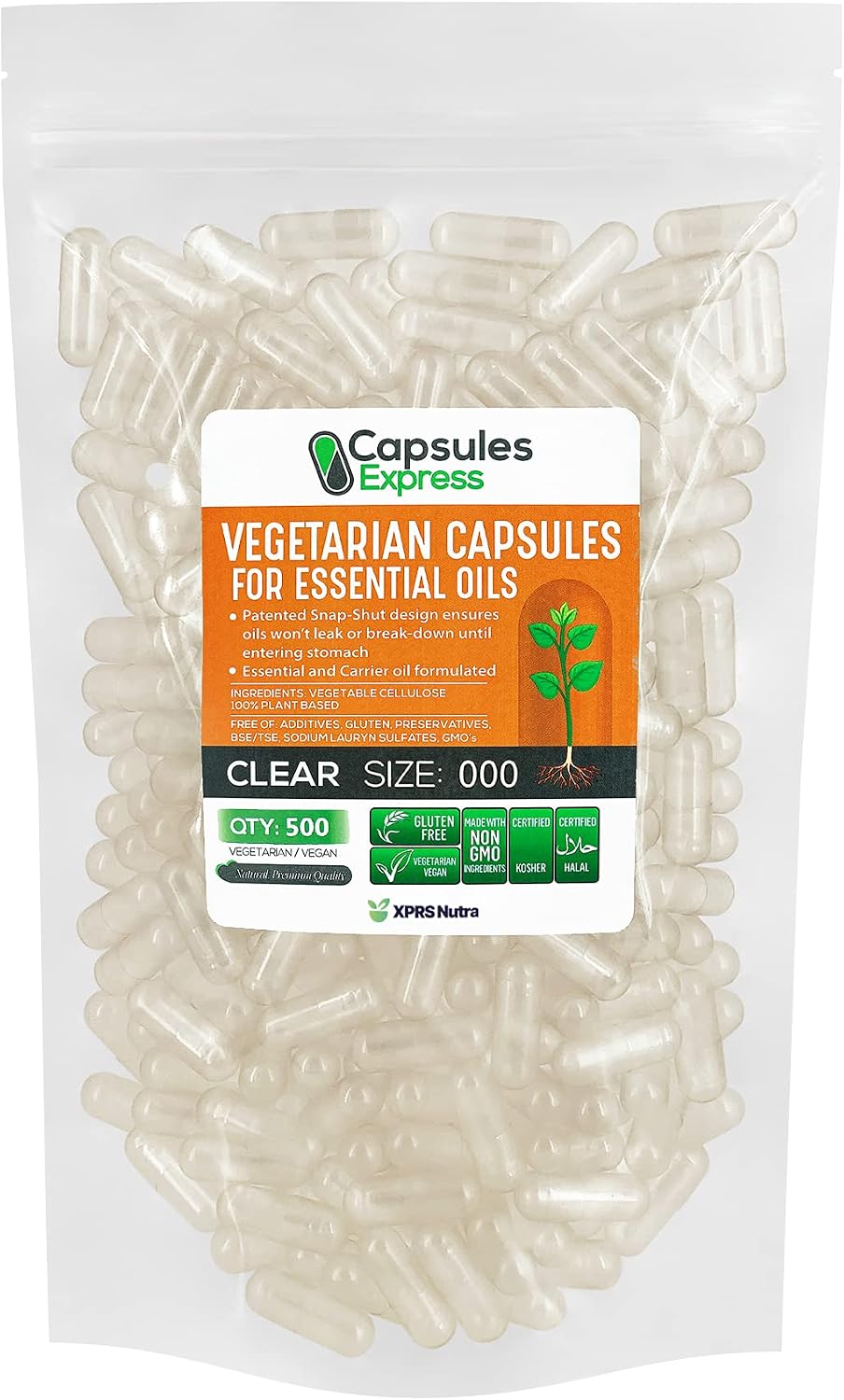XPRS Nutra Size 4 Empty Vegan Capsules - 1000 Count Clear Veggie Capsules for Essential Oils - Empty Vegetable Caps - DIY Oil Filling - görsel 8
