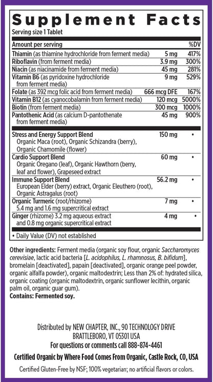 New Chapter Fermented Coenzyme B Complex - Advanced B Vitamin Supplement with Organic Turmeric & Maca, 90 Tablets