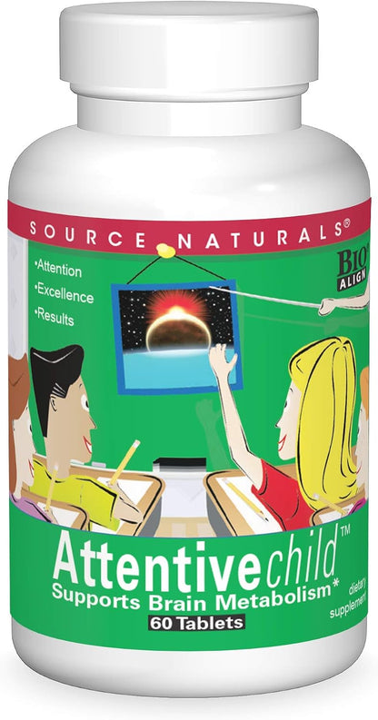 Source Naturals Attentive Child - Brain & Focus Support with DMAE, Magnesium, Zinc & Grape Seed Extract - 60 Tablets