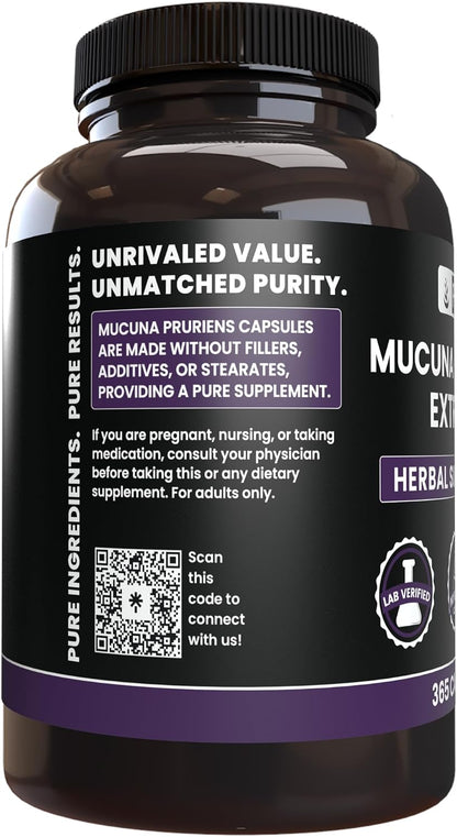 Pure Original Ingredients Mucuna Pruriens (365 Capsules) - No Fillers, Lab Verified