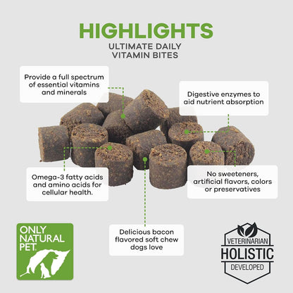 Only Natural Pet Ultimate Daily Vitamins - Complete Multivitamin Supplement for Dogs, 60 Soft Chews