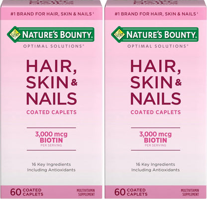 Nature's Bounty Optimal Solutions Hair, Skin & Nails Formula, 3000 mcg Biotin, 60 Coated Caplets