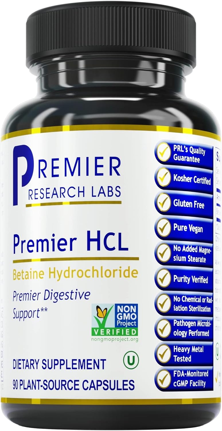 Premier Research Labs Premier HCL - Betaine Hydrochloride Supplement, 90 Vegetarian Capsules - görsel 1