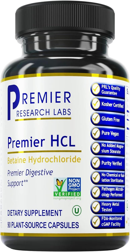 Premier Research Labs Premier HCL - Betaine Hydrochloride Supplement, 90 Vegetarian Capsules