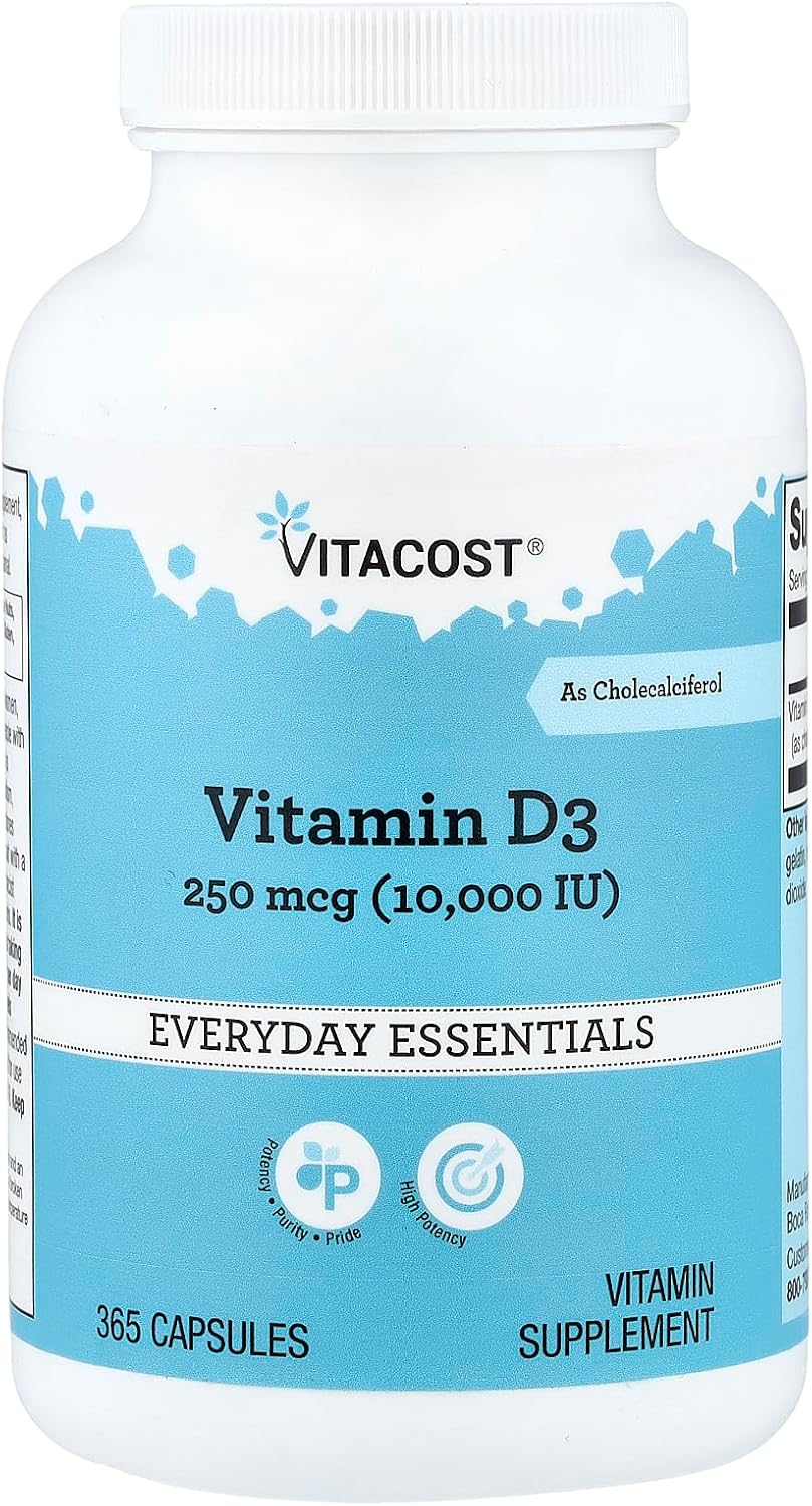 Vitacost Vitamin D3, 250 mcg (10,000 IU), 365 Capsules - görsel 1