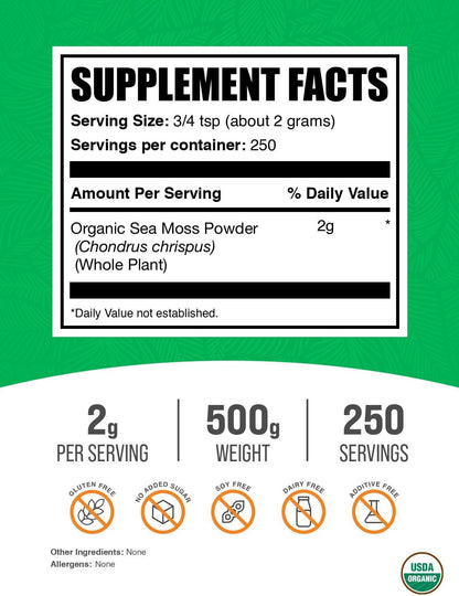 Organic Irish Sea Moss Powder – Superfood Food Supplement (500g)