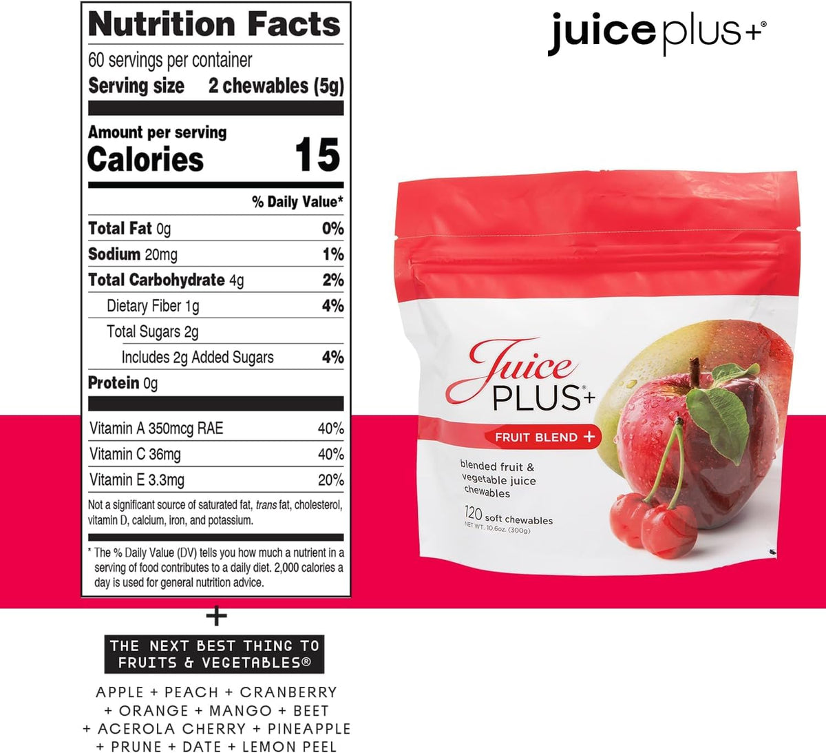 Juice Plus+ Fruit Blend Gummy Vitamins for Kids & Adults - Plant Based Multivitamin Chewables with 11 Fruits & Vegetable Blend - Vegan Daily Nutrition (120 Count) - görsel 2