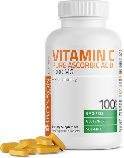 Bronson Vitamin C 1000mg – Non-GM Ascorbic Acid Tablets (250 Count)