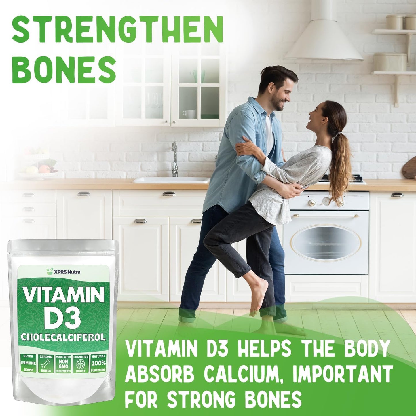 XPRS Nutra Vitamin D3 Powder (Cholecalciferol) - Unflavoured Vitamin D for Bones and Immunity - 227g - görsel 2