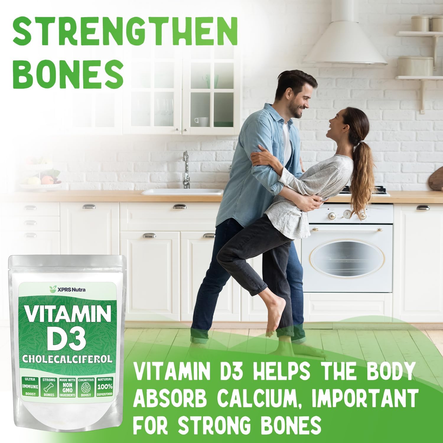 XPRS Nutra Vitamin D3 Powder (Cholecalciferol) - Unflavoured Vitamin D for Bones and Immunity - 227g - görsel 2