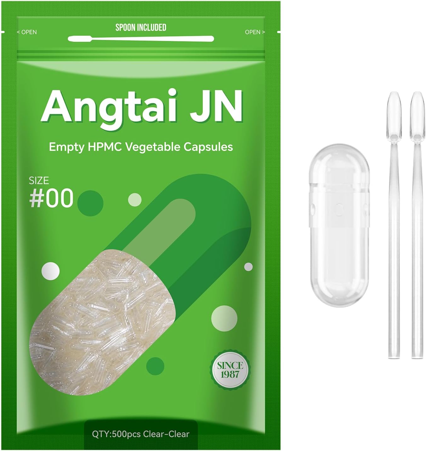 Angtai JN Vegan Capsules Size 00 Empty Plant-Based (5,000 Count) - Gluten-Free, Non-GMO, Halal Certified with Filling Spoons - görsel 10