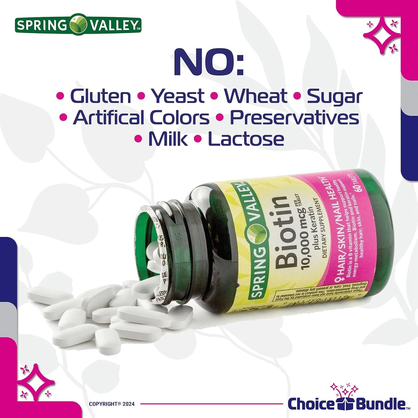 Spring Valley Biotin Soft gel capsules 1000mcg – 2 Pack (300 Soft gel capsules) + Bonus Vitamin Guide and Pill Container - görsel 5