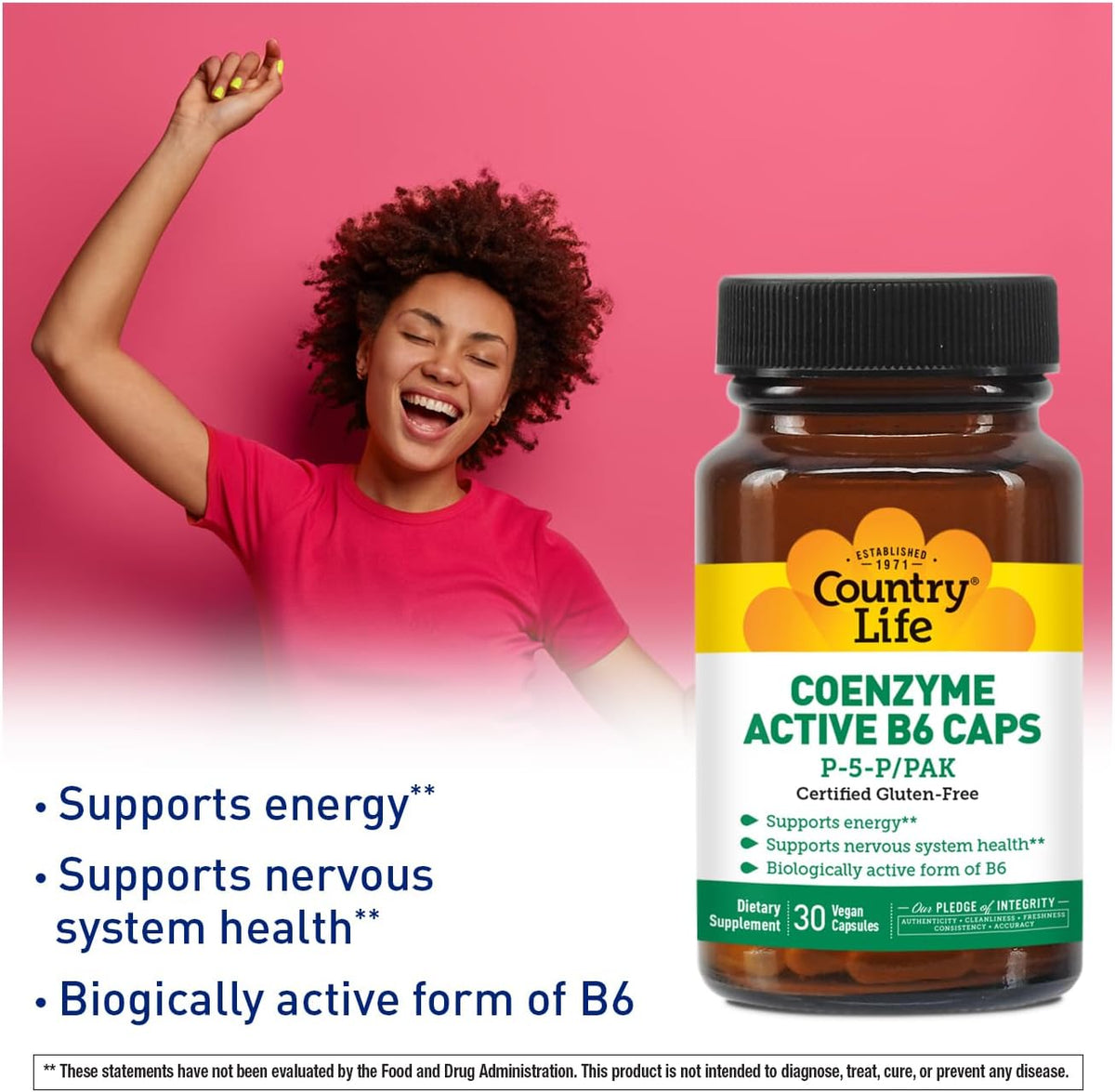 Country Life Coenzyme Active B-6 - 50mg Vitamin B6 (as 25mg P-5-P) - 30 Vegetarian Capsules - görsel 4