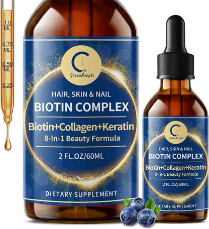 Liquid Biotin & Collagen Drops – Biotin 20,000mcg – Hair, Skin & Nails Support – 60ml