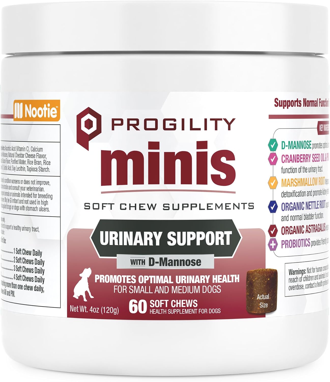 Nootie Progility Mini Urinary Support Supplement for Dogs, Bladder Support with Cranberry and D-Mannose, 60 Soft Chews - görsel 1