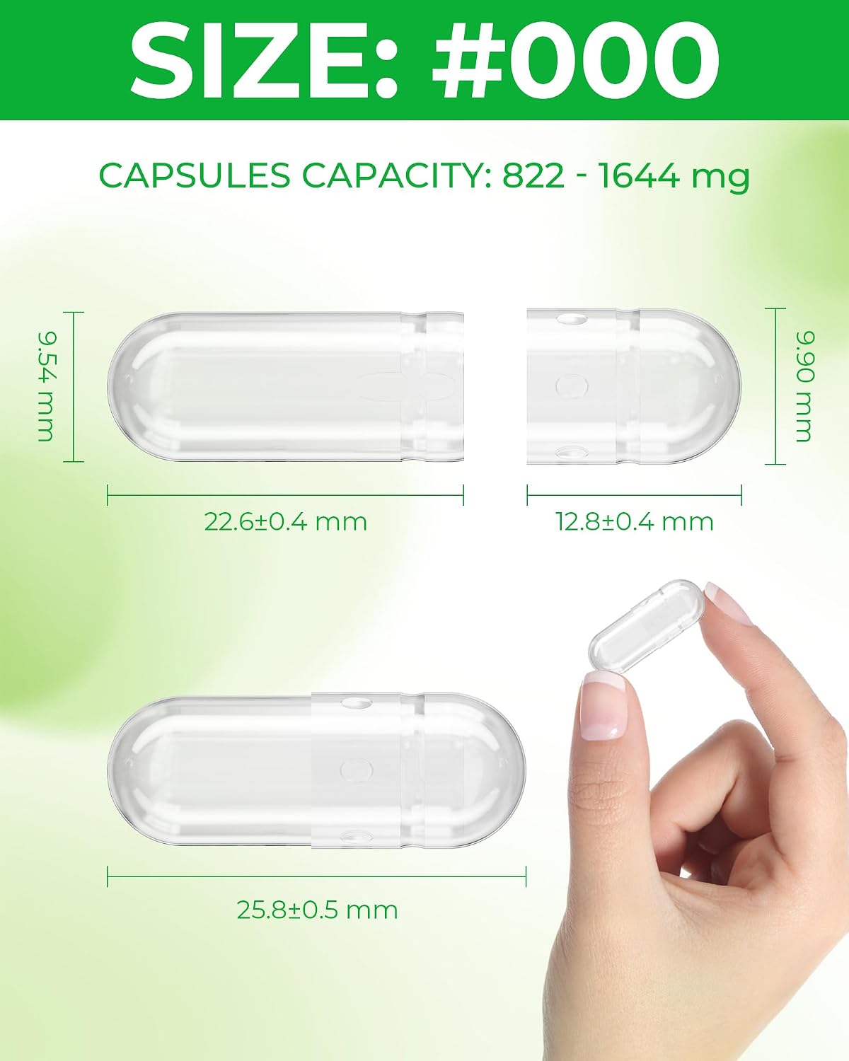 Capsules Size 000 Vegan Empty Plant Based Clear (100 Pack) with 2 Spoons - görsel 2