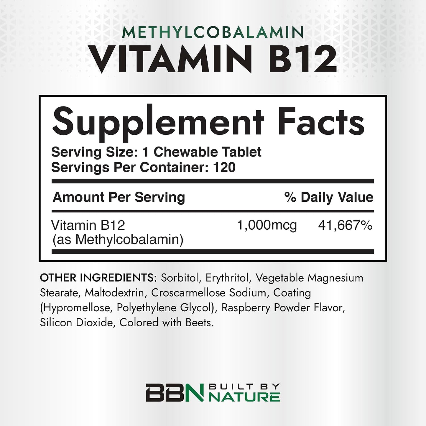Built by Nature Vitamin B12 1000 mcg Methylcobalamin Sublingual Tablets - Berry Flavour, 120 Count - görsel 2