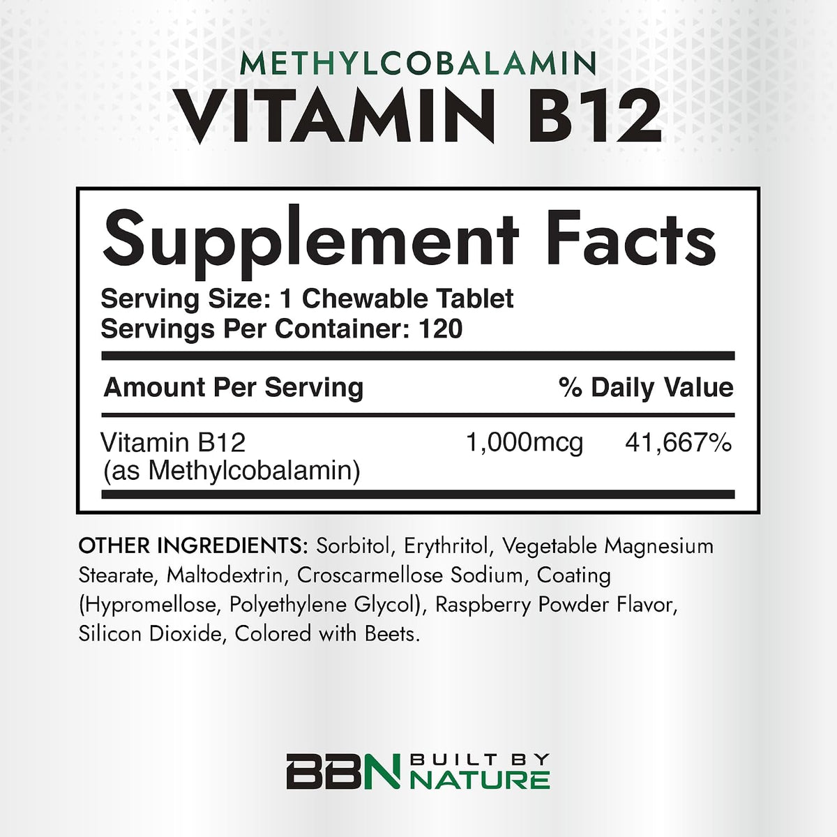 Built by Nature Vitamin B12 1000 mcg Methylcobalamin Sublingual Tablets - Berry Flavour, 120 Count - görsel 2