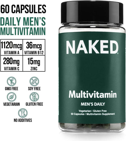 NAKED Men's Multivitamin – Daily Multivitamin for Men with Vitamins A, C, E, Selenium & Zinc – Gluten-free & Vegetarian – 60 Capsules