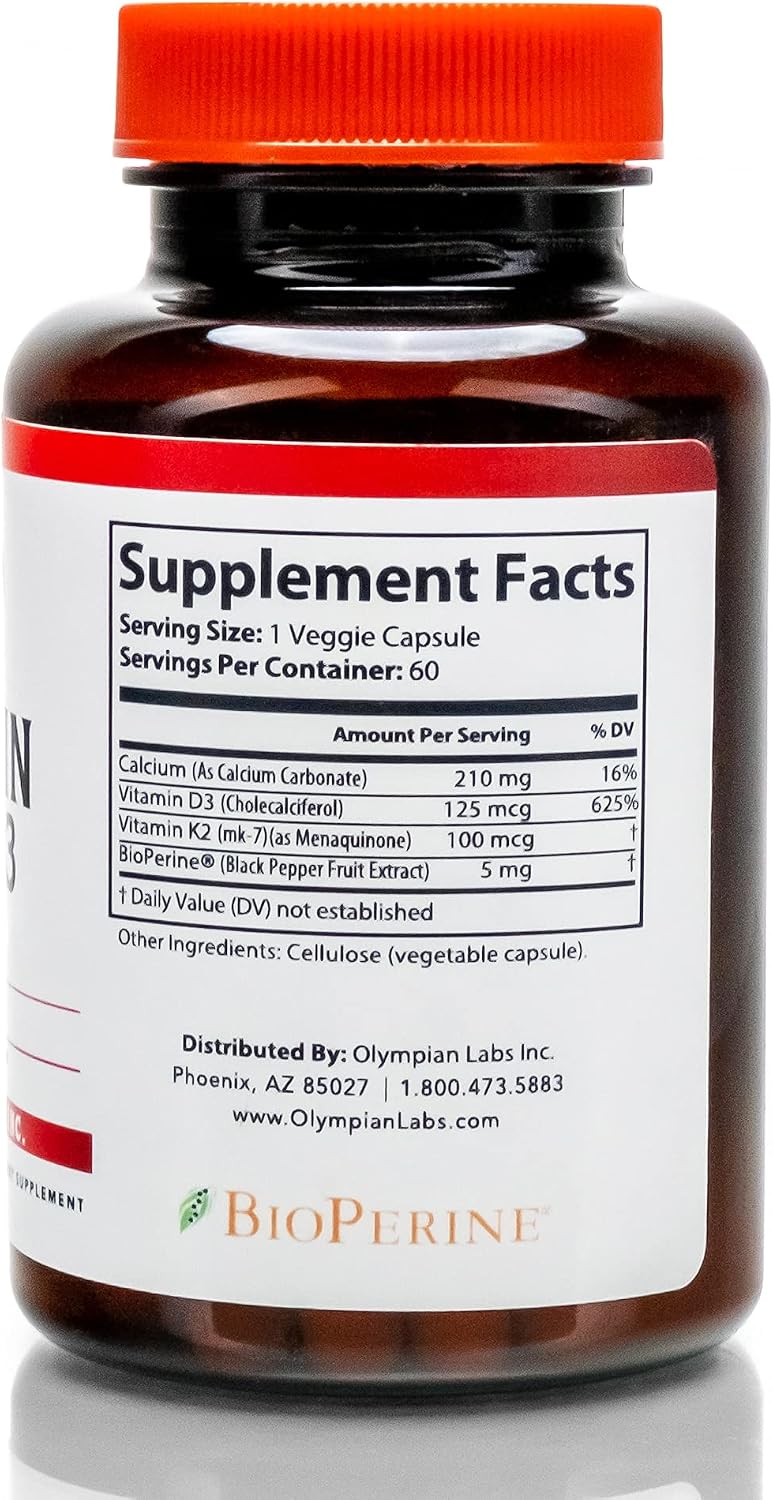 Olympian Labs Vitamin K2 + D3, 60 Vegan Capsules - Supports Bone, Immune & Heart Health - görsel 3