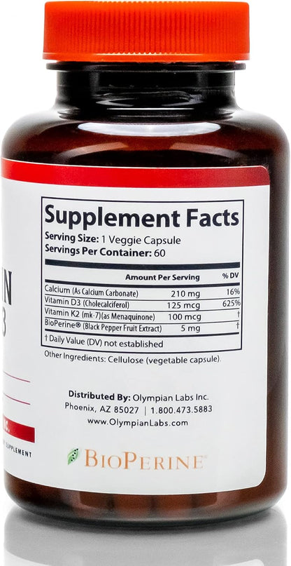 Olympian Labs Vitamin K2 + D3, 60 Vegan Capsules - Supports Bone, Immune & Heart Health