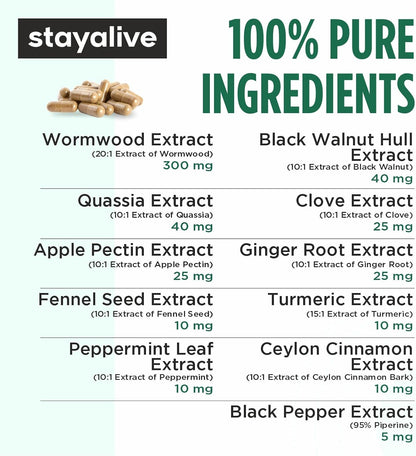 Wormwood Black Walnut Clove Cleanse Extract - 11-in-1 Extra Strength Complex, 120 Capsules