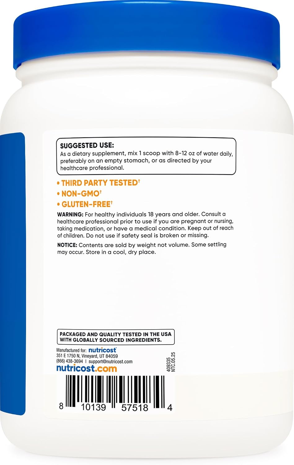 Nutricost Pure GABA 500g Powder (Gamma Aminobutyric Acid) - görsel 4