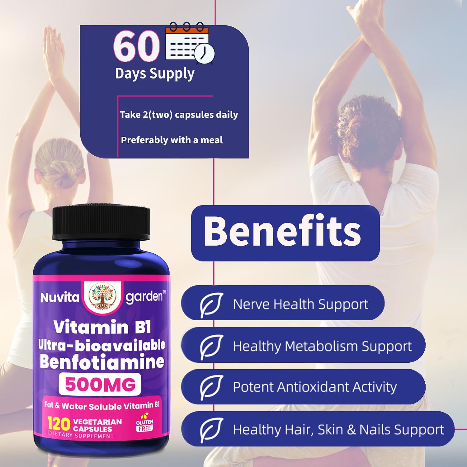 Benfotiamine, Fat-Soluble Vitamin B1 Supplement – Support for Nervous & Cognitive Performance – 120 Capsules - görsel 4