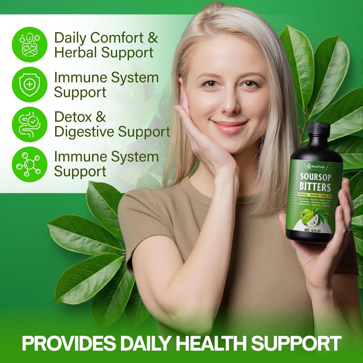 NutraPeaks Soursop Bitters Liquid – Herbal Detox Formula with Soursop, Turmeric, Moringa and Black Seed – Immune and Digestive Support, 473 ml (16 fl oz) - görsel 3