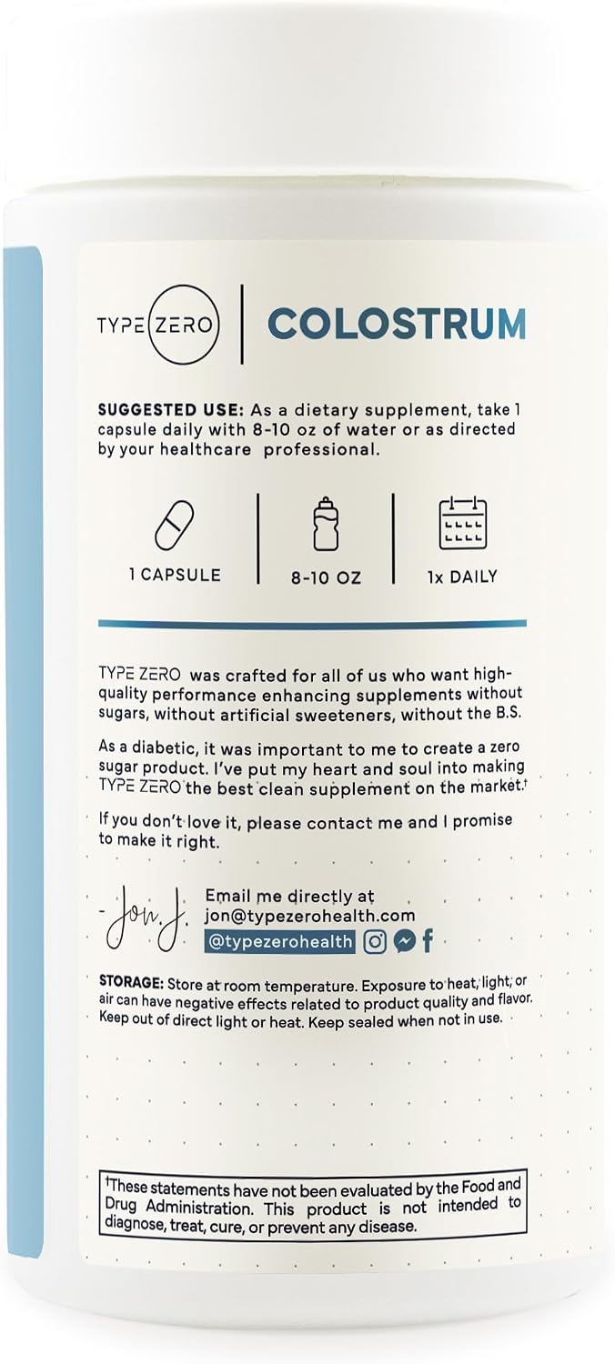 Type Zero Colostrum Supplement (500mg) 180 Capsules - Bovine Sourced, Non-GMO, Gluten-free - görsel 3
