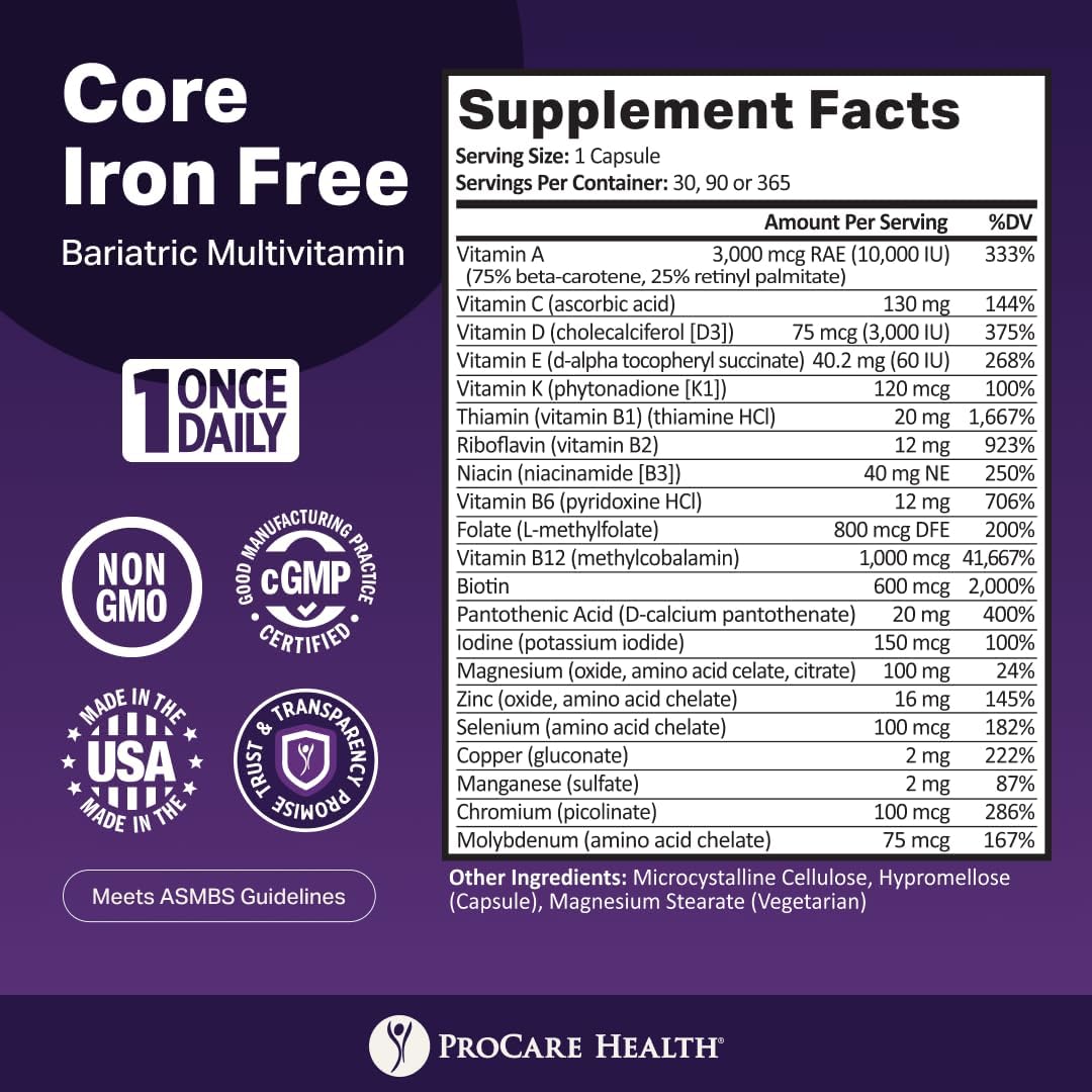 ProCare Health Bariatric Multivitamin Without Iron – 30 Fast-Dissolving Veggie Capsules, 1 Month Supply - görsel 3