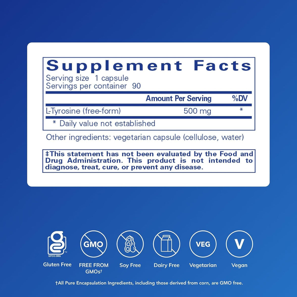 Pure Encapsulations L-Tyrosine - Amino Acid Supplement - for Brain Support, Dopamine and Thyroid Function* - Vegan & Non-GM - 90 Capsules - görsel 2