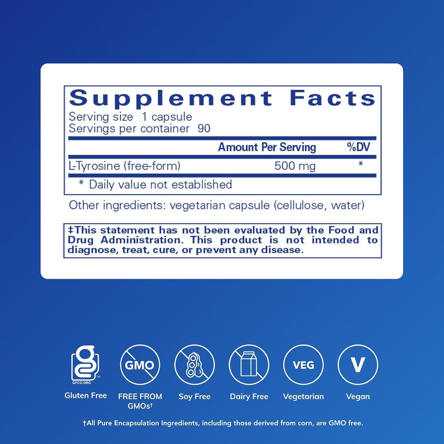 Pure Encapsulations L-Tyrosine - Amino Acid Supplement - for Brain Support, Dopamine and Thyroid Function* - Vegan & Non-GM - 90 Capsules - görsel 2