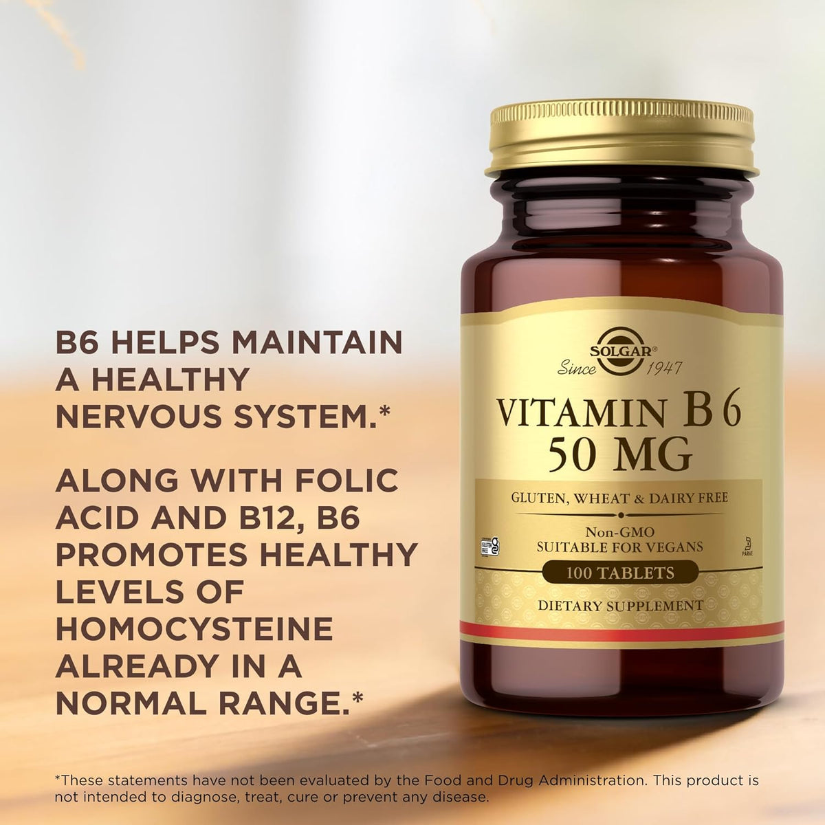 Solgar Vitamin B6 50 mg – 100 Tablets – Non-GMO, Vegan, Gluten Free, Dairy Free, Kosher, Halal - görsel 5