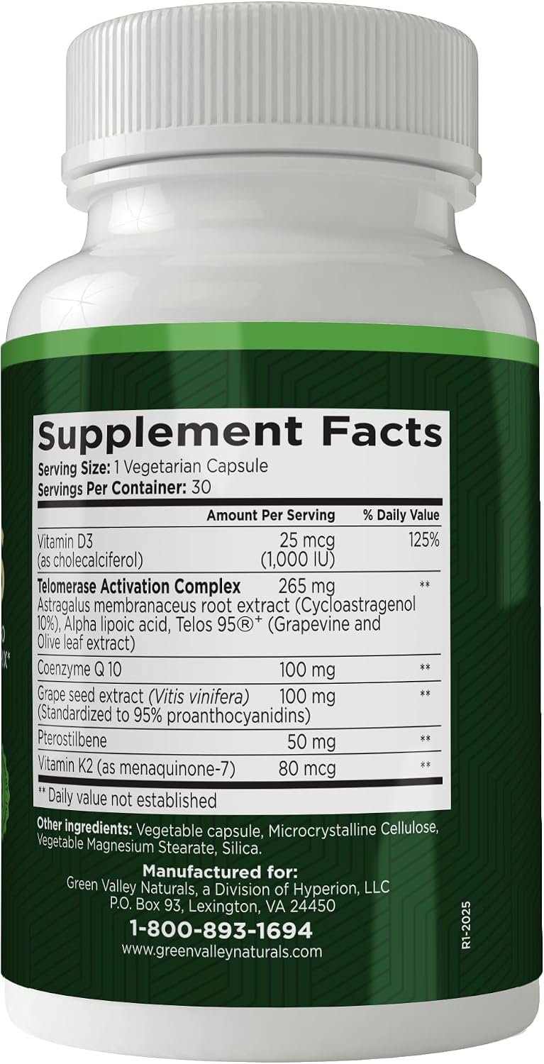 Genesis Telomere Length Supplement – Telos95® Astragalus Extract with CoQ10, D3, K2, ALA & Grape Seed | 30 Veg Capsules - görsel 9