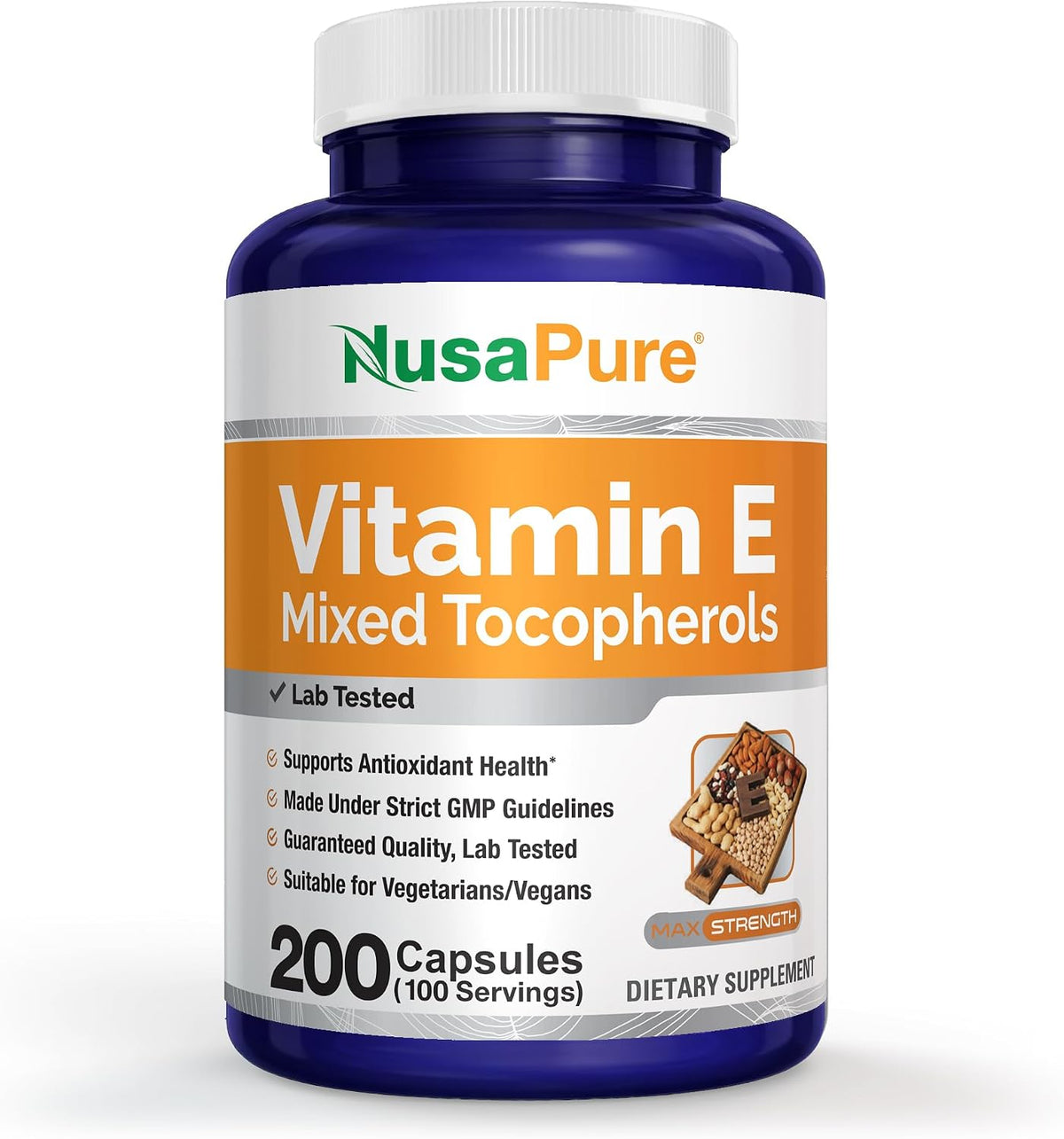 NusaPure Vitamin E Mixed Tocopherols – Vegetarian/Vegan, Non-GMO – 200 Capsules - görsel 1