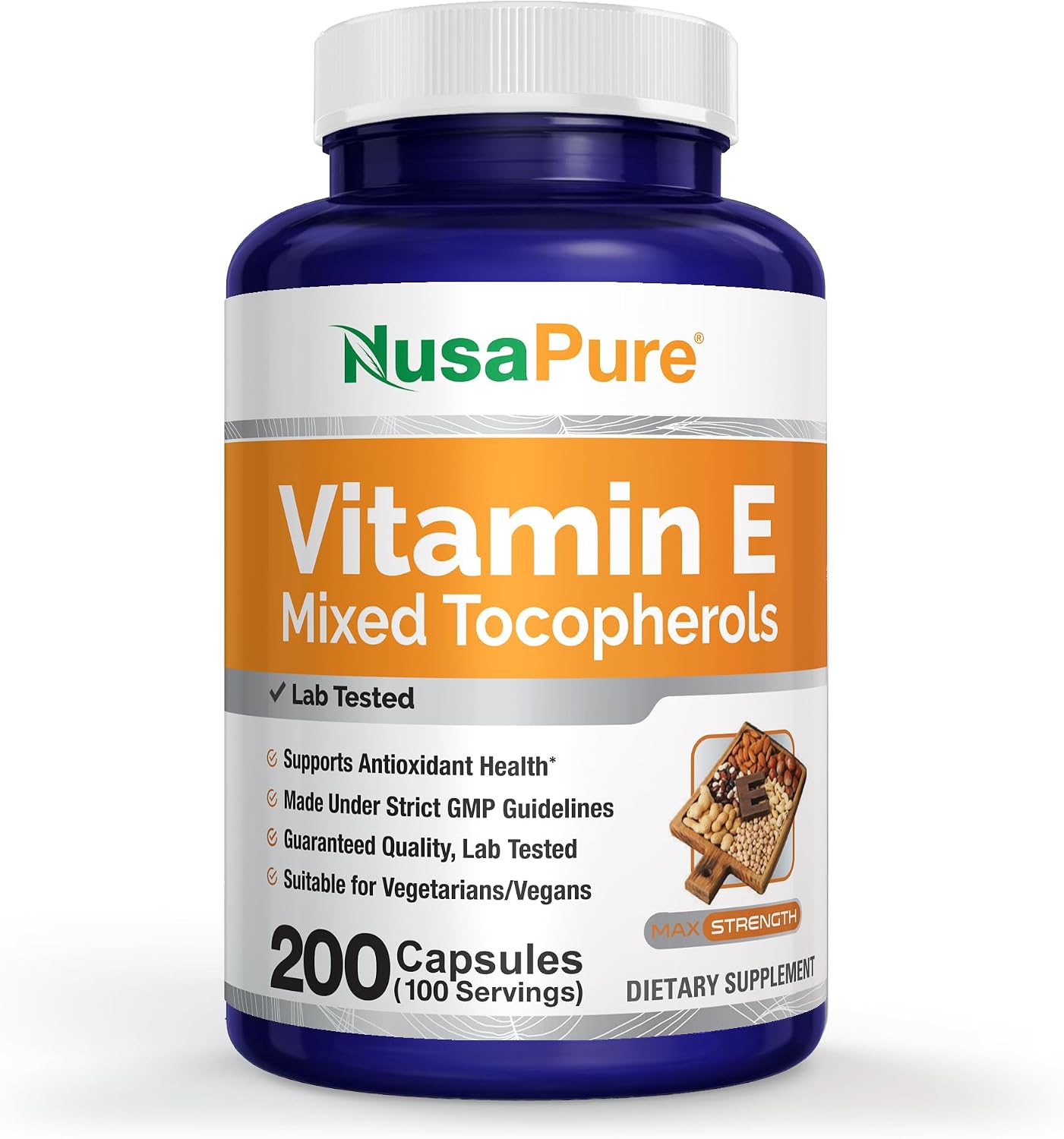 NusaPure Vitamin E Mixed Tocopherols – Vegetarian/Vegan, Non-GMO – 200 Capsules - görsel 1