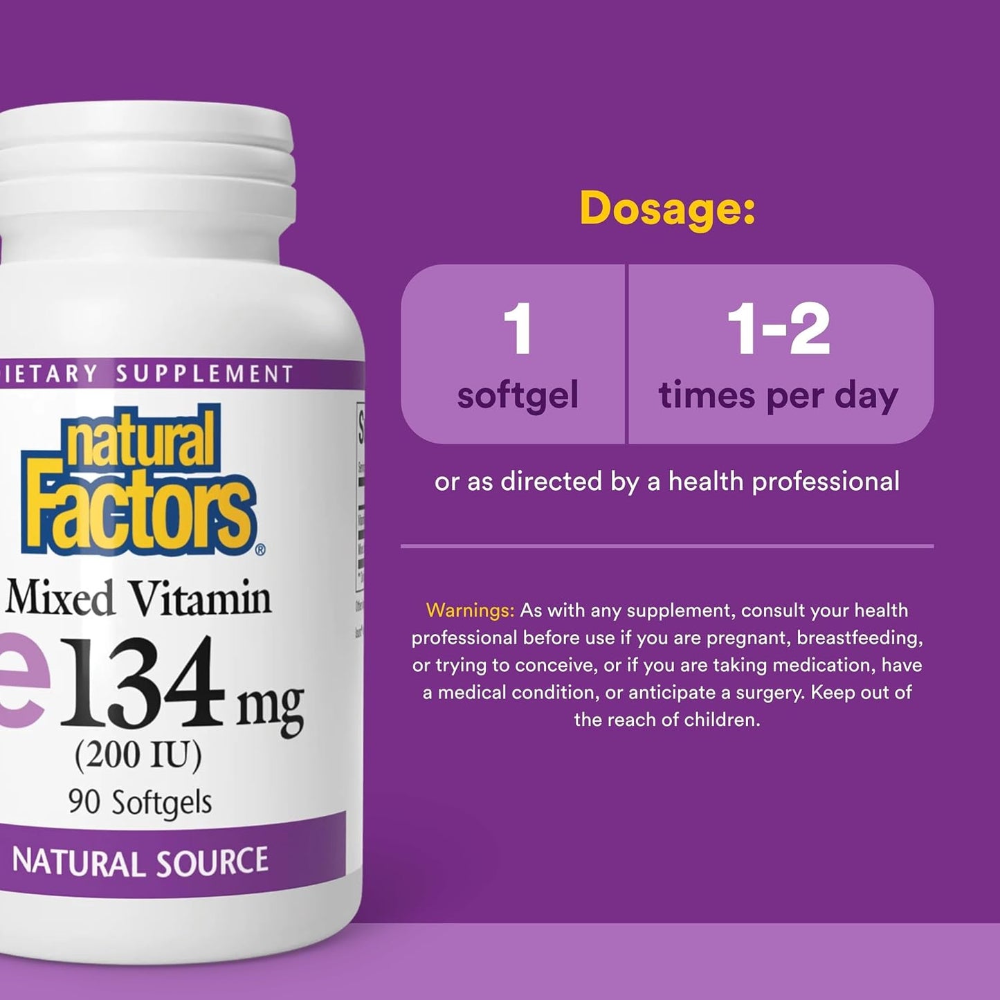 Natural Factors Mixed Vitamin E 134 mg (200 IU) - 90 Softgels - görsel 3