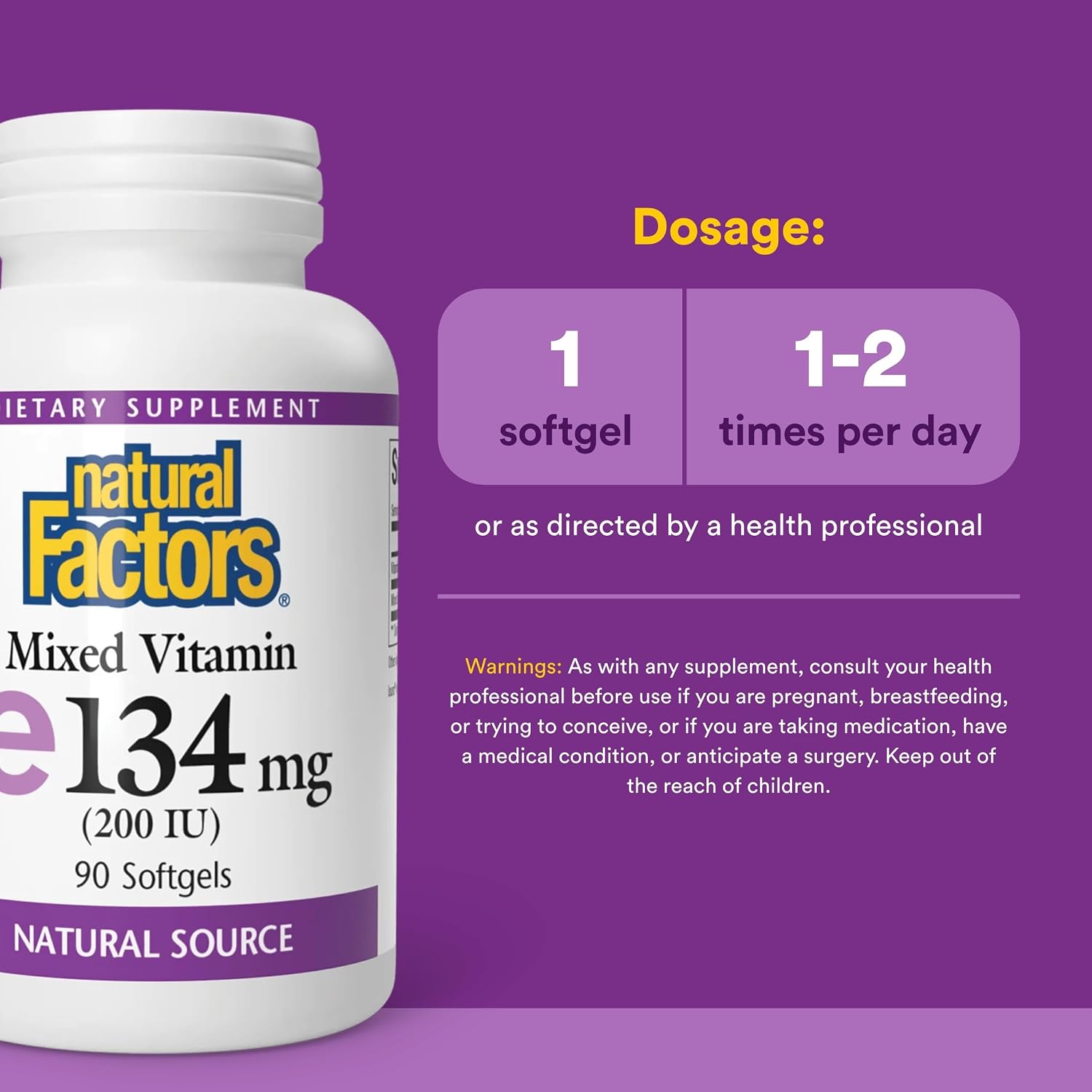 Natural Factors Mixed Vitamin E 134 mg (200 IU) - 90 Softgels - görsel 3