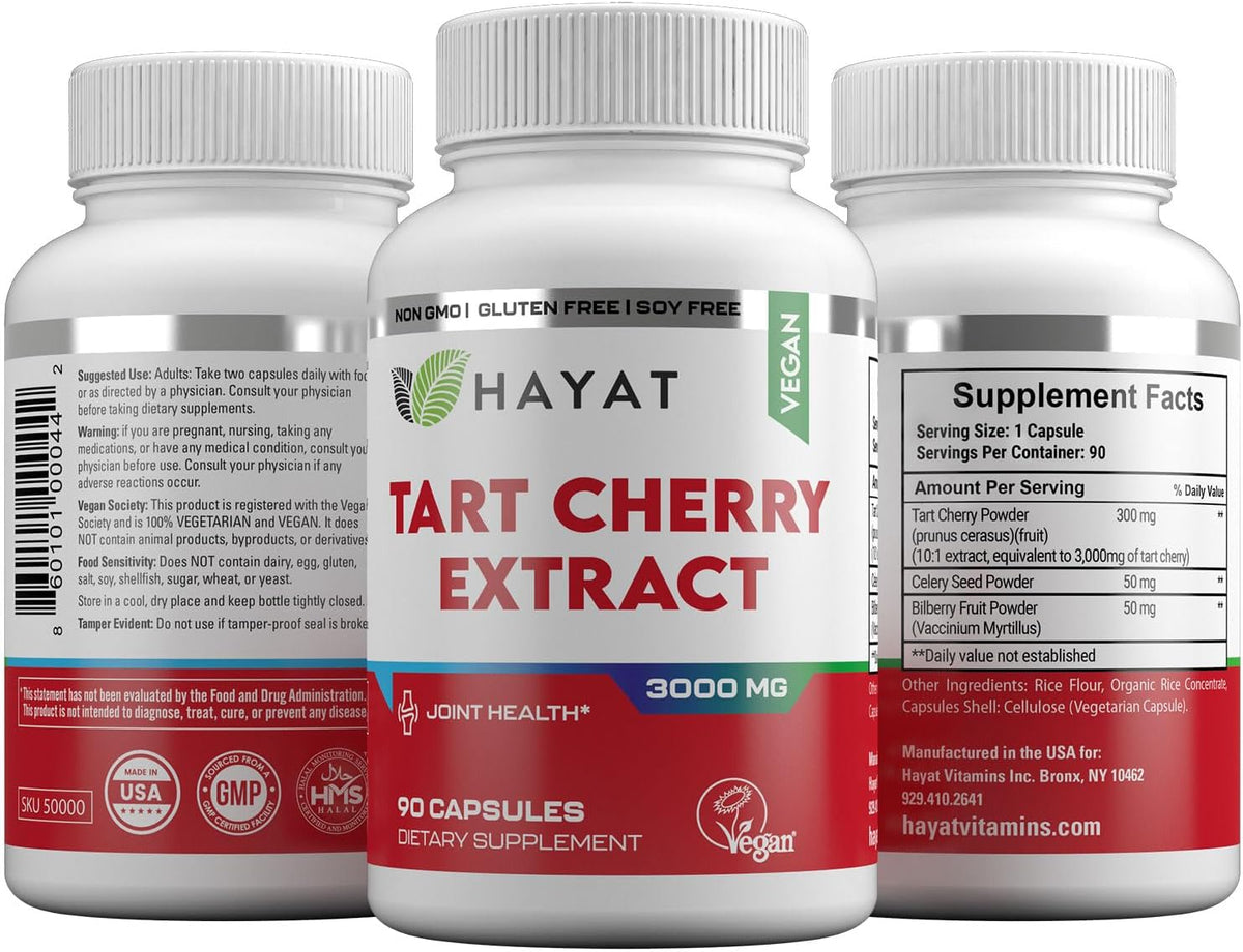 HAYAT Vitamins Vegan Natural Tart Cherry Extract 3000 mg, 3-Month Supply, 90 Capsules - görsel 4