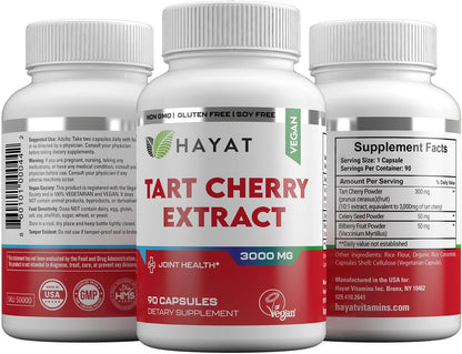 HAYAT Vitamins Vegan Natural Tart Cherry Extract 3000 mg, 3-Month Supply, 90 Capsules
