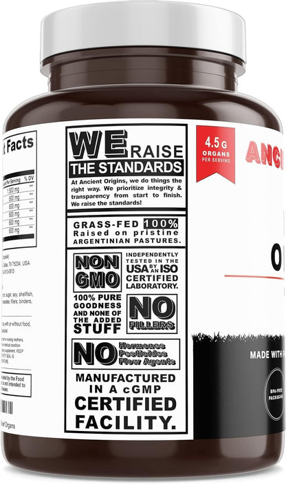 Ancient Origins Grass-fed Beef Organs Supplement (4500 mg, 180 Capsules)