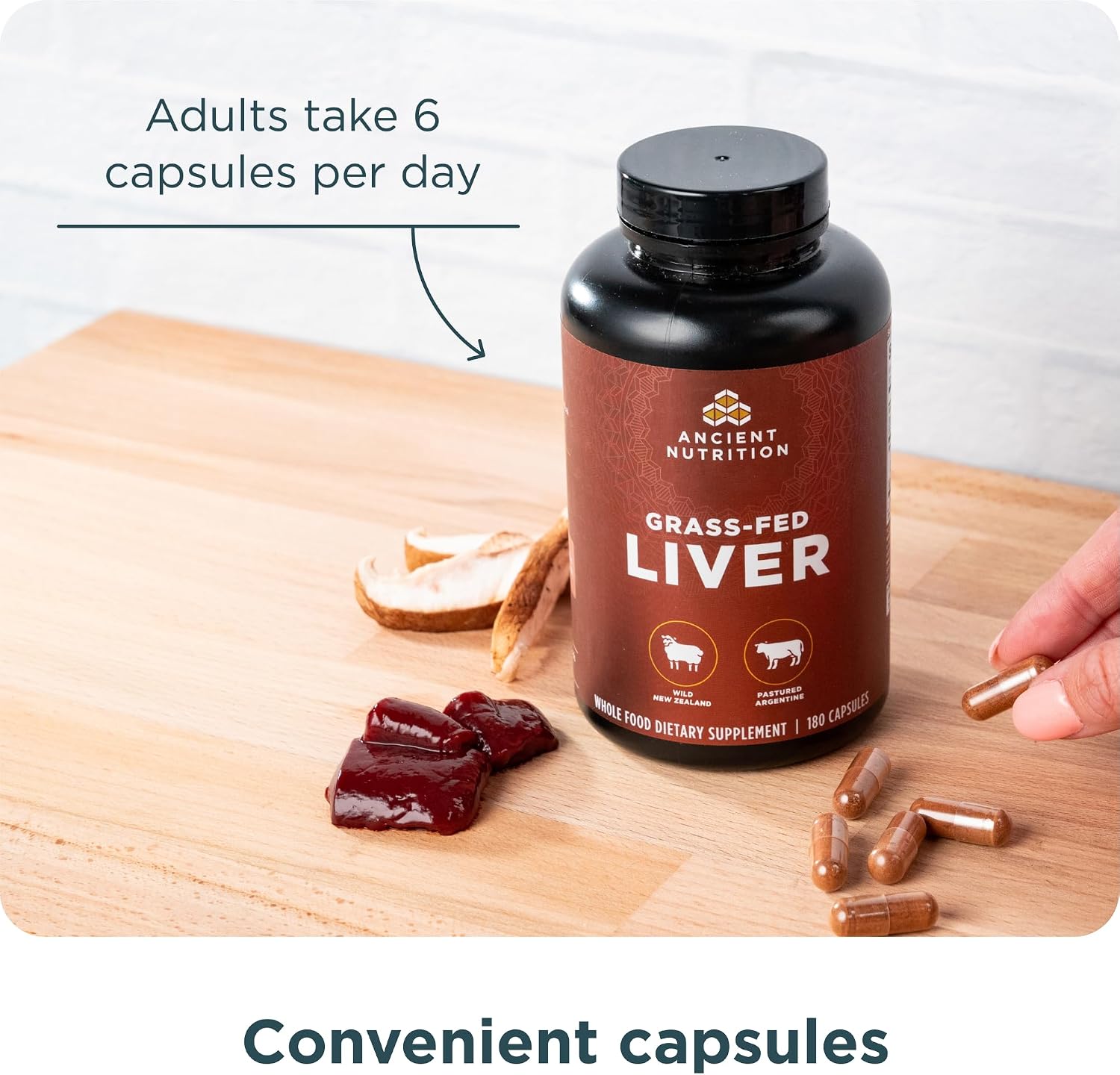 Ancient Nutrition Organ Supplements, Grass-Fed and Wild Organ Complex Capsules, Beef and Lamb Liver, 180 Capsules - görsel 3