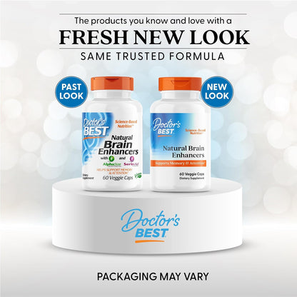 Doctor's Best Natural Brain Enhancers - Brain Health Supplement for Memory and Focus Support, PhosphatidylSerine, Alpha GPC, & Calcium, Gluten Free - 60 Veg Caps