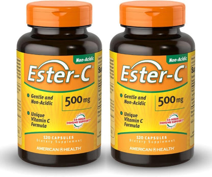 American Health Ester-C (500 mg) - 120 Capsules (Pack of 2) - Immune Support - Non-GMO, Gluten-free - 120 Servings