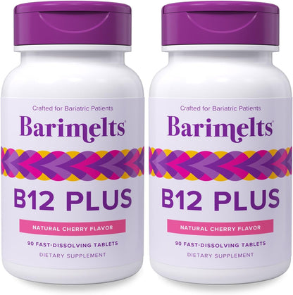 BariMelts Vitamin B12 Plus, 90 Fast-Dissolving Tablets (3-Month Supply) - Sugar-Free Bariatric Vitamins with B12, B6, Folate, Biotin, Natural Cherry Flavour